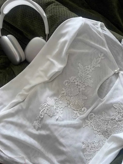 Haut Transparent Brodé Femme – Maille et Style Chinois