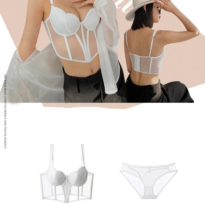 Ensemble soutien-gorge push-up avec dentelle et culotte pour femmes