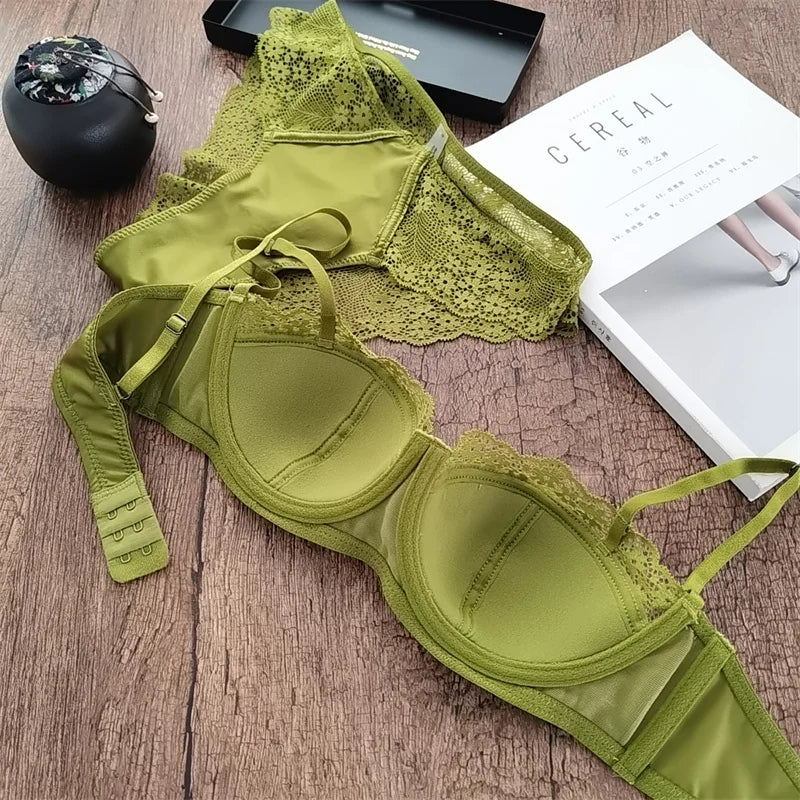 Ensemble de soutien-gorge Push Up et culotte en Satin et dentelle pour femmes