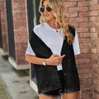 Gilet en jean vintage à grand col en V pour femmes