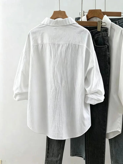 Chemise Femme – Coton-Lin, Boutons et Manches 3/4