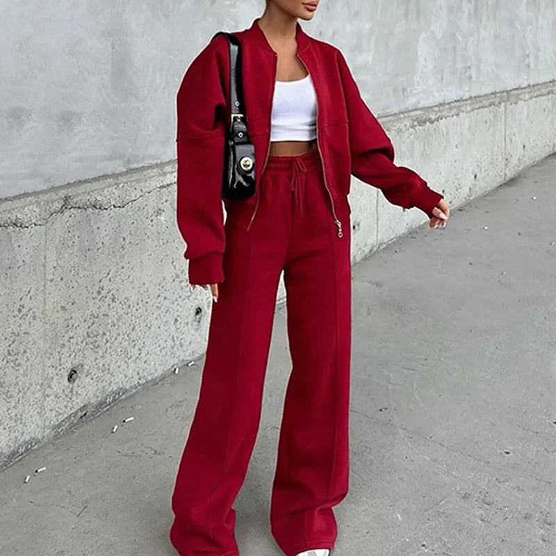 Ensemble Sportswear Femme – Cardigan Court Zippé et Pantalon