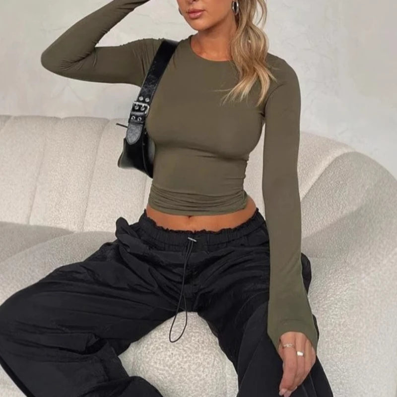 T-shirt Basique Femme – Coupe Ajustée et Manches Longues