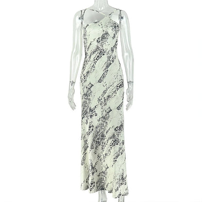 Robe femme longue imprimée sans manches et dos nu