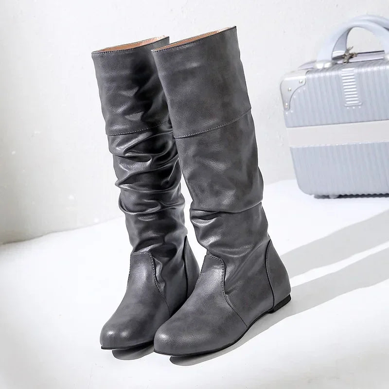 Bottes en cuir plissé pour femmes