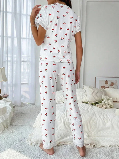 Pyjama 2 Pièces Femme – Cerises et Dentelle