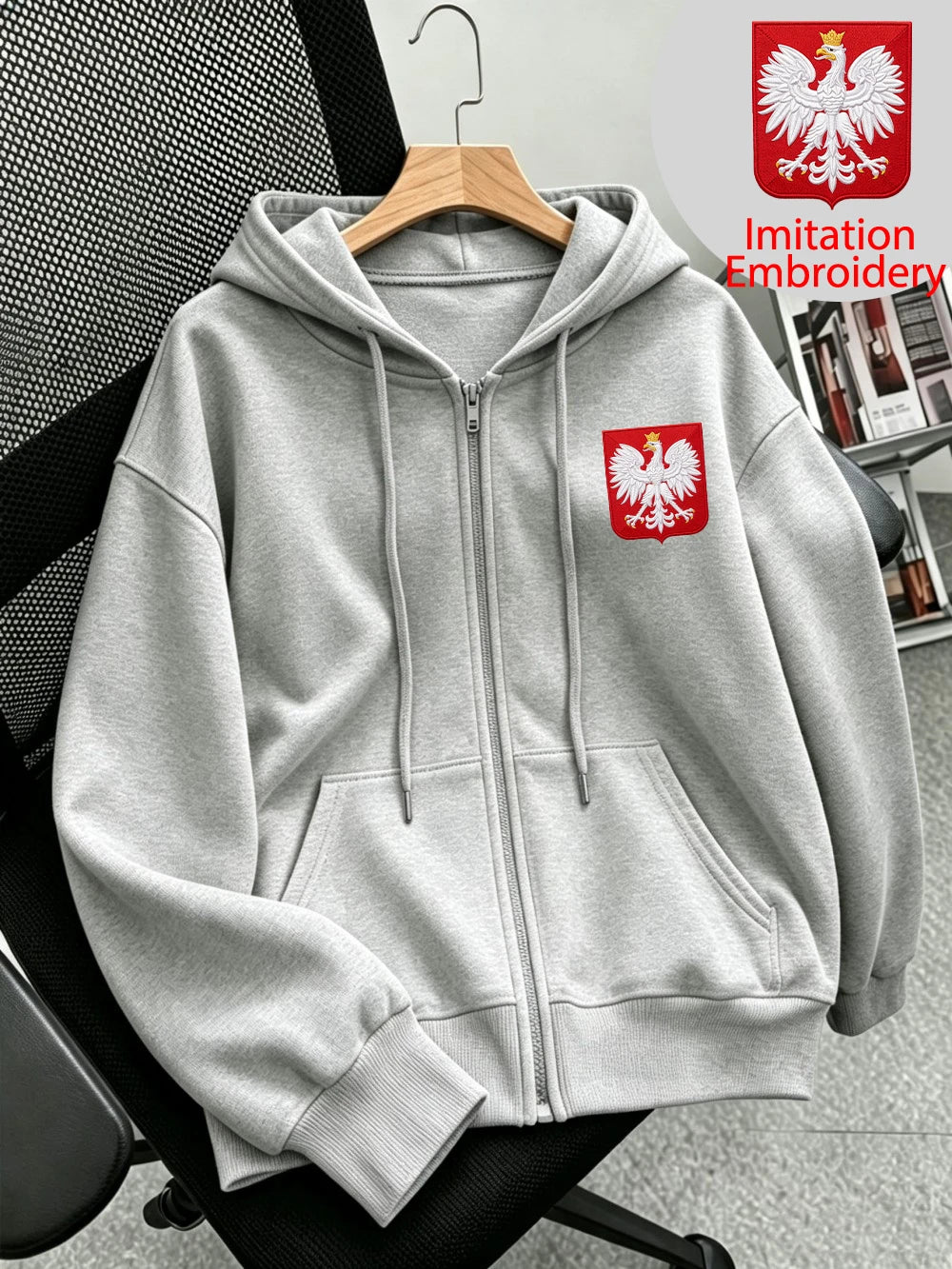 Sweat à capuche zippé imprimé hiver polonais pour femmes