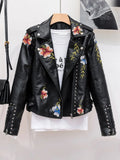 Veste Vintage imprimé fleuri broderie en Pu Faux  pour femmes