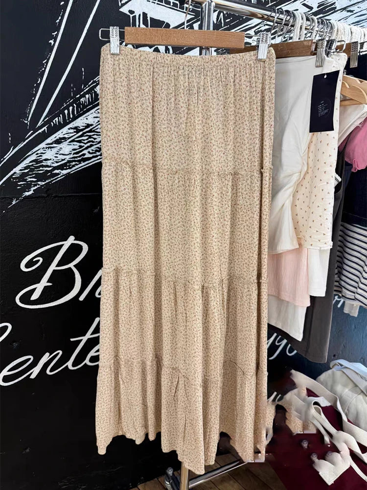 Jupe longue en coton à fleurs roses pour femmes