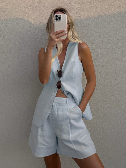 Ensemble Été Femme – Débardeur et Short en Coton et Lin