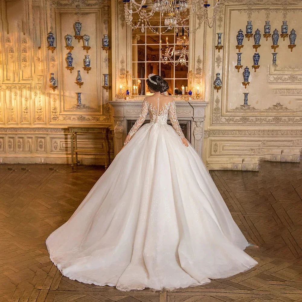Robe de mariée à décolleté rond transparent pour femmes