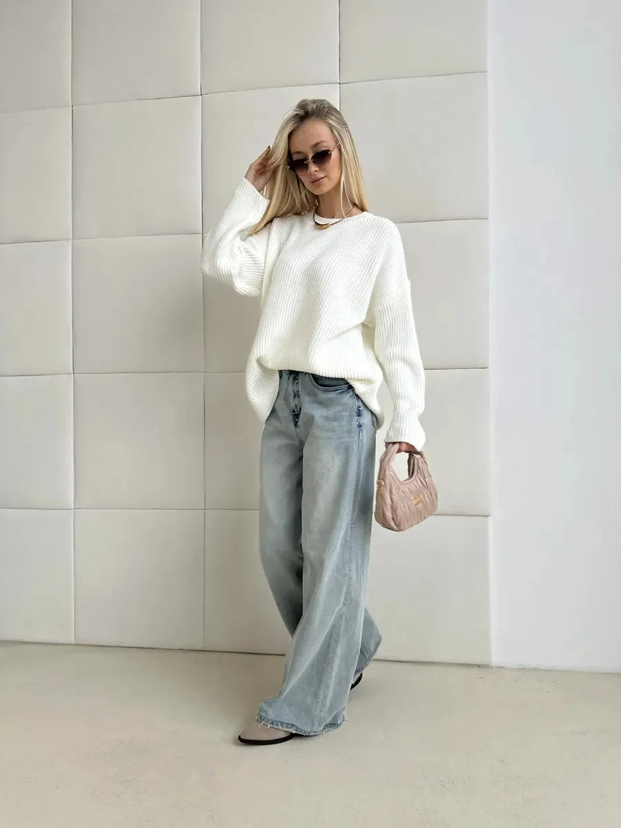 Pull basique tricoté col rond pour femmes