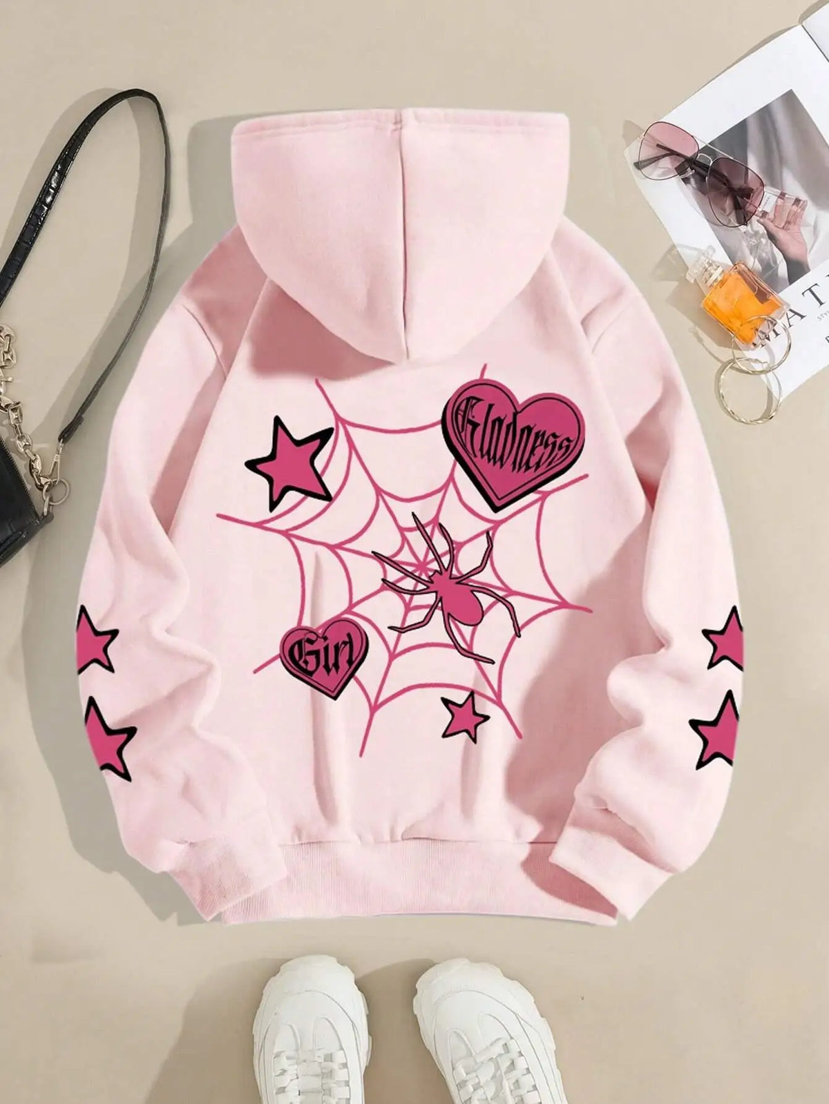 Sweat-shirts à capuche imprimé araignée et étoile pour femmes