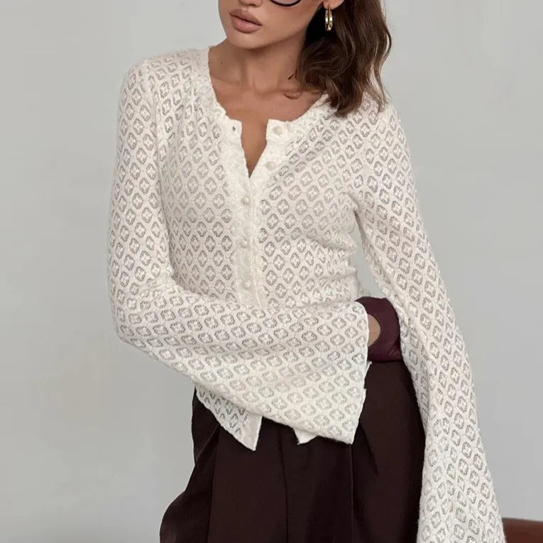 Gilet en maille à col rond et dentelle pour femmes