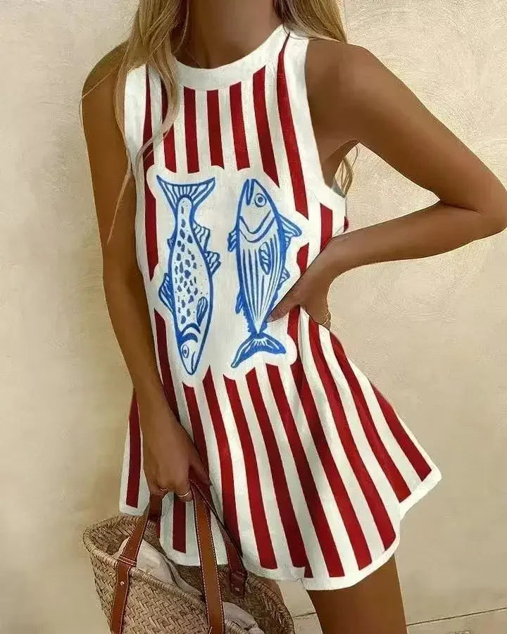 Robes élégantes imprimer sans manches pour femmes
