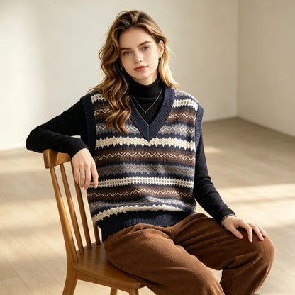 Gilet Sans Manches Femme – Maille Imprimée
