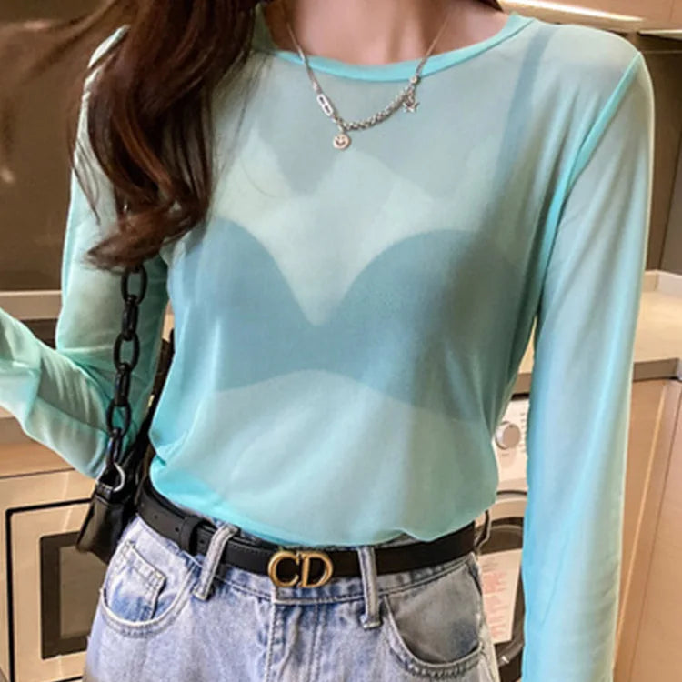 T-shirt en maille transparente pour femmes