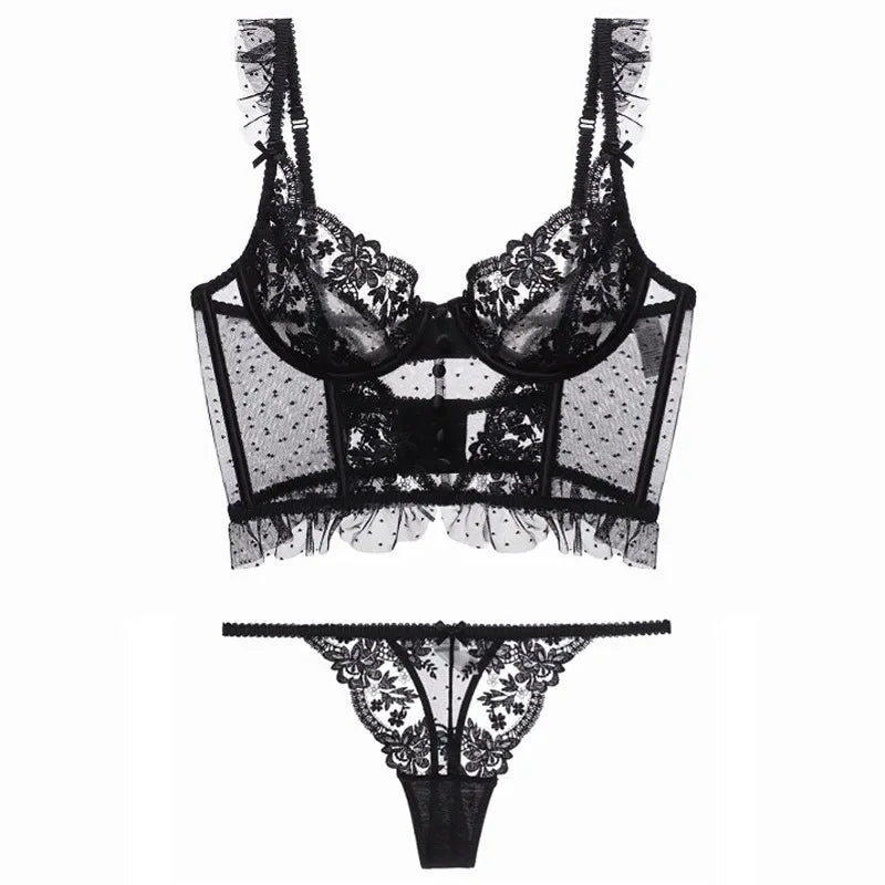 Ensemble de lingerie soutien-gorge d'été en dentelle fine et respirante et string pour femmes