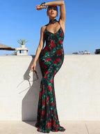 Robe Maxi Sexy imprimée dos nu pour femmes