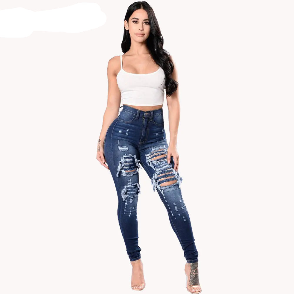 Jean déchiré en denim pour femmes
