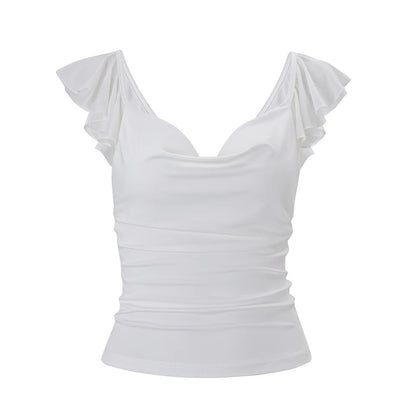 T-shirt Moulant Femme – Col et Manches à Volants