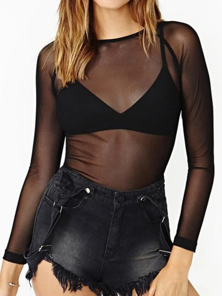 Chemise transparent à manches longues pour femmes