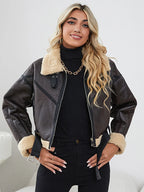 Veste courte en faux cuir d'agneau pour femmes
