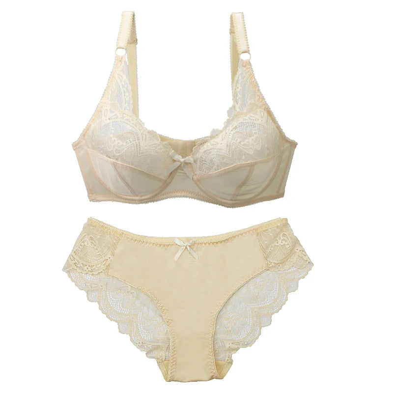 Ensemble de soutien-gorge Push Up, avec nœud en dentelle avec culotte pour femmes