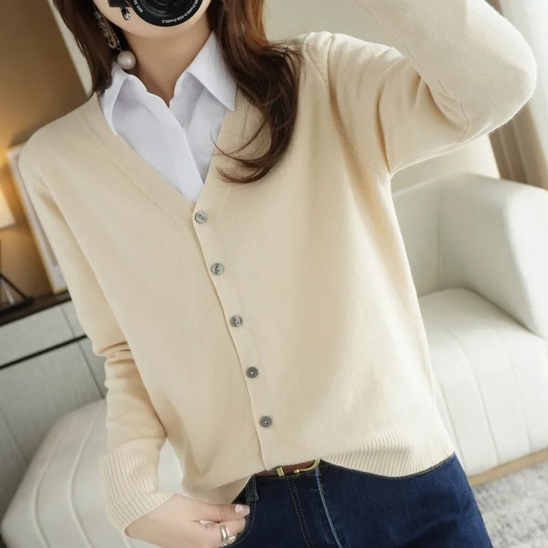 Cardigan tricoté à manches longues et col en v pour femmes