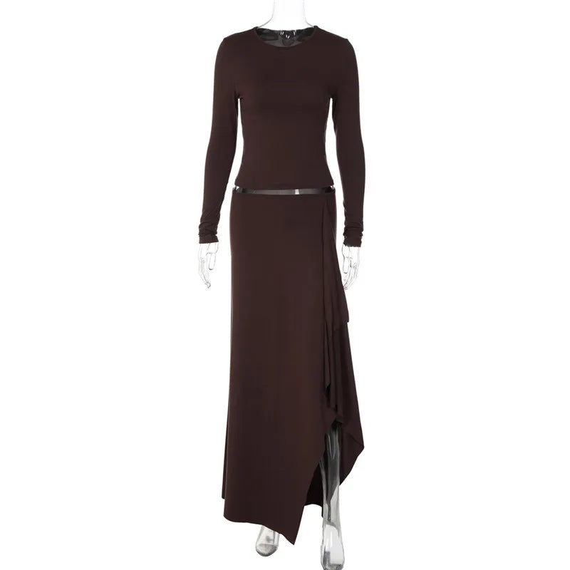 Ensemble Femme 2 Pièces Marron avec Jupe Asymétrique
