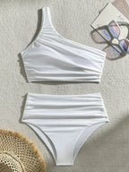 Maillot de bain deux pièces à une épaule pour femmes