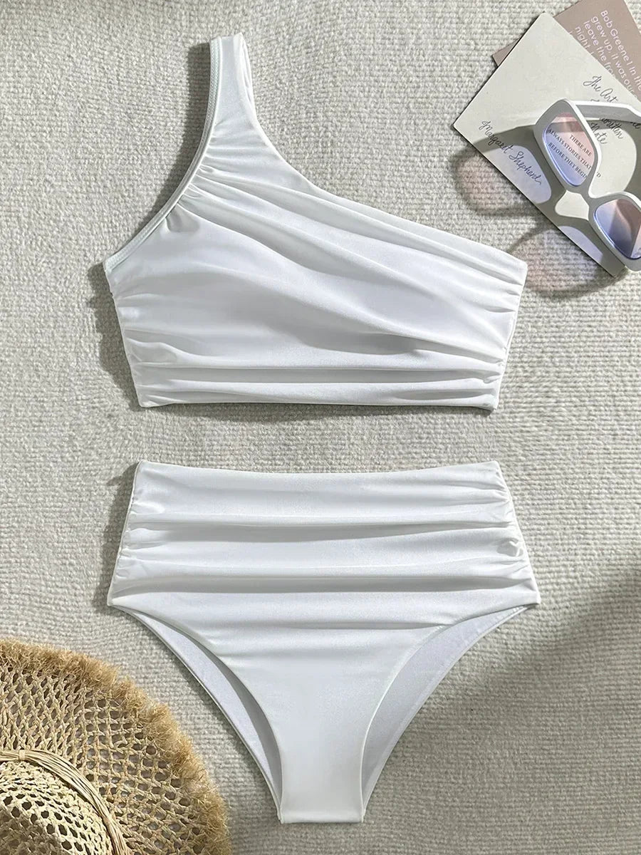 Maillot de bain deux pièces à une épaule pour femmes