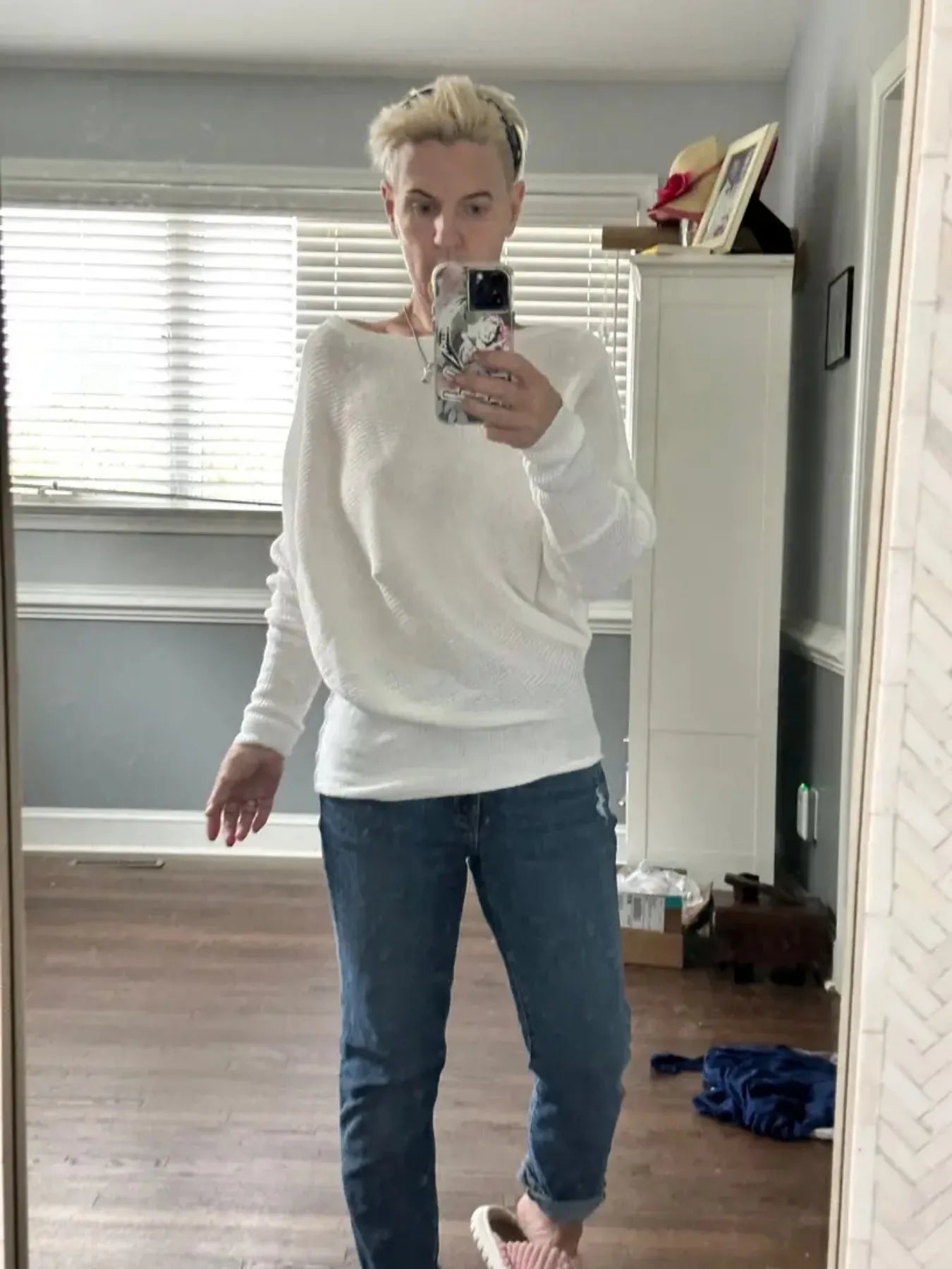 Pull décontracté oversize à épaules dénudées en maille côtelée blanche pour femmes