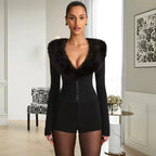 Combinaison courte moulante sexy en fausse fourrure pour femmes
