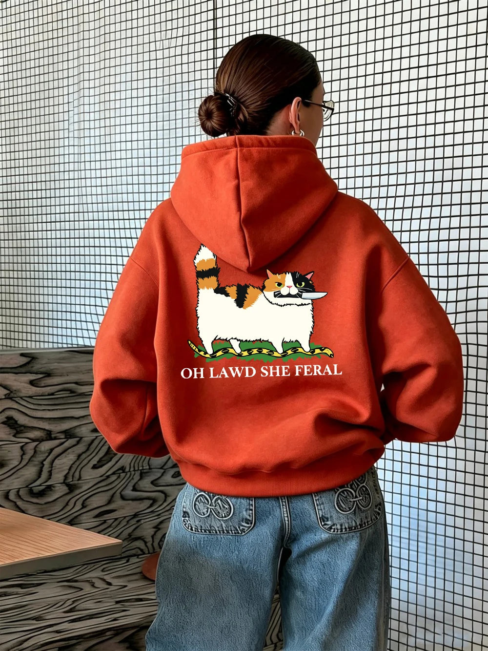 Sweat à capuche imprimé motif chat, couteau et serpent pour femmes