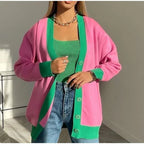 Gilet cardigan rose à rayures pour femmes