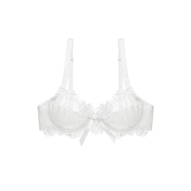Ensemble de soutien-gorge transparent en dentelle avec nœud ultra-fin et culotte pour femmes
