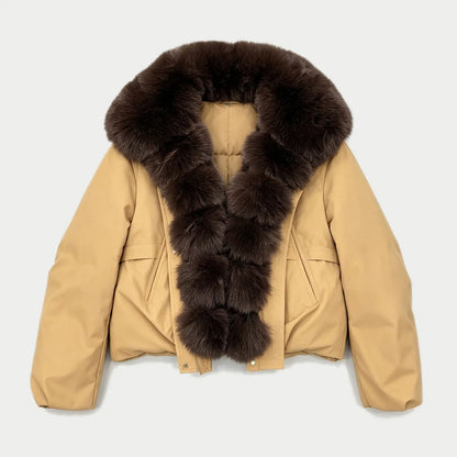Manteau Court d’Hiver Femme – Col Effet Fourrure