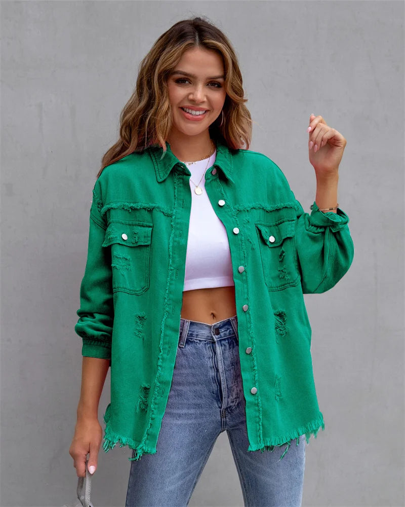 Veste en jean style chemise pour femmes