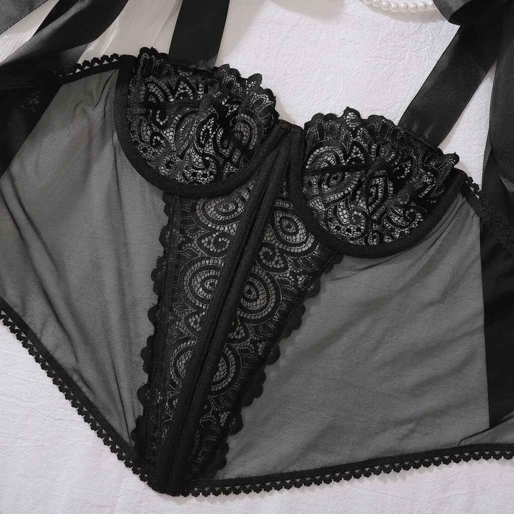 Corset en dentelle brodée de fleurs pour femmes