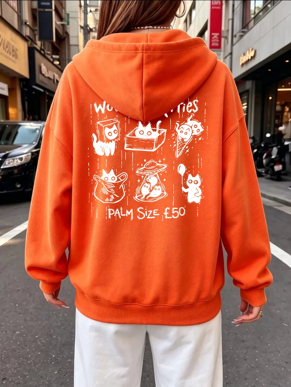 Sweat-shirts à capuche imprimés Woodcut Boxes Pocket Kitties pour femmes
