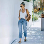 Jean taille haute avec trou pour femmes