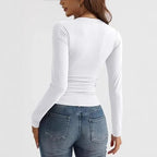 T-shirt décontracté à col en V et manches longues pour femmes