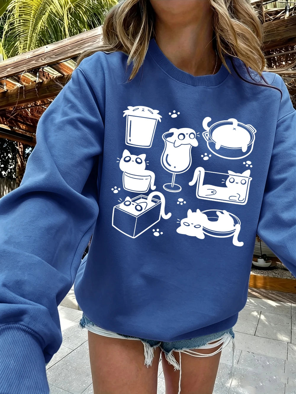 Sweat-shirts à capuche imprimés pattes de chat Art Line pour femmes