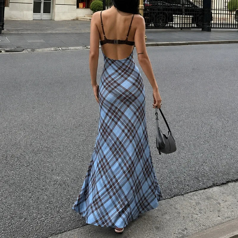 Robe longue à carreaux sexy pour femmes