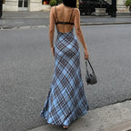 Robe longue à carreaux sexy pour femmes