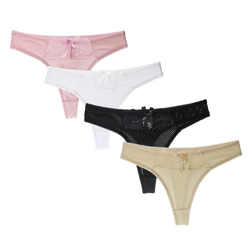 Lot de 4 strings sexy en soie glacée pour femmes