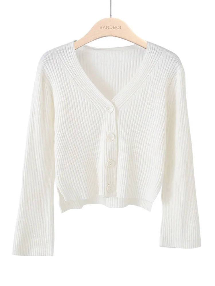 Cardigan court tricoté à manches longues pour femmes