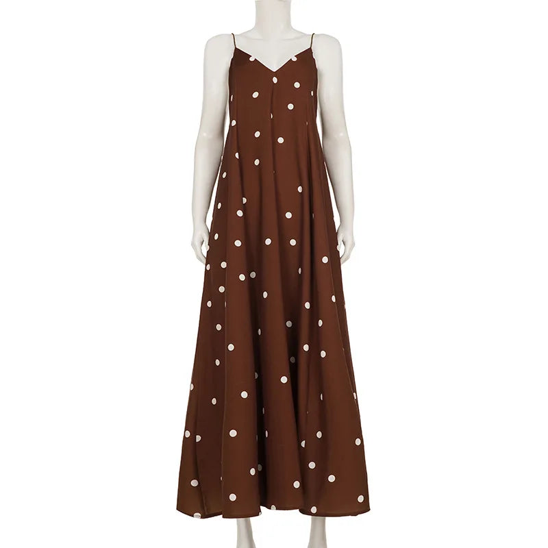 Robe longue d'été à pois pour femmes
