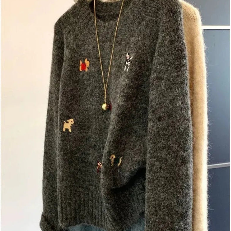 Pull à col rond brodé pour femmes